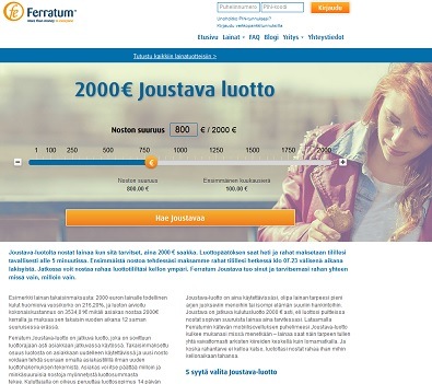 Ferratumilta voit nostaa rahaa heti tilille 2000 euroon asti. Ferratum 2000 € luottotili mahdollistaa käteisnostot 24h joka päivä.