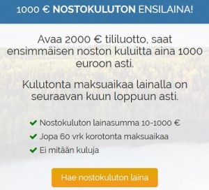 Hyviä kokemuksia palvelusta on ennen kaikkea sen ilmaisen ensilainan takia. Hyvät kokemukset pohjautuvat ennen kaikkea nostokuluttomaan ensilainaan.