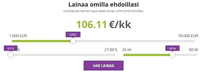 Aloita lainahakemus ja lainaa rahaa omilla ehdoillasi Fixuralta! Fixuran lainalaskuri antaa sinulle kolme vipua, joilla määrität millaisen lainan saat.